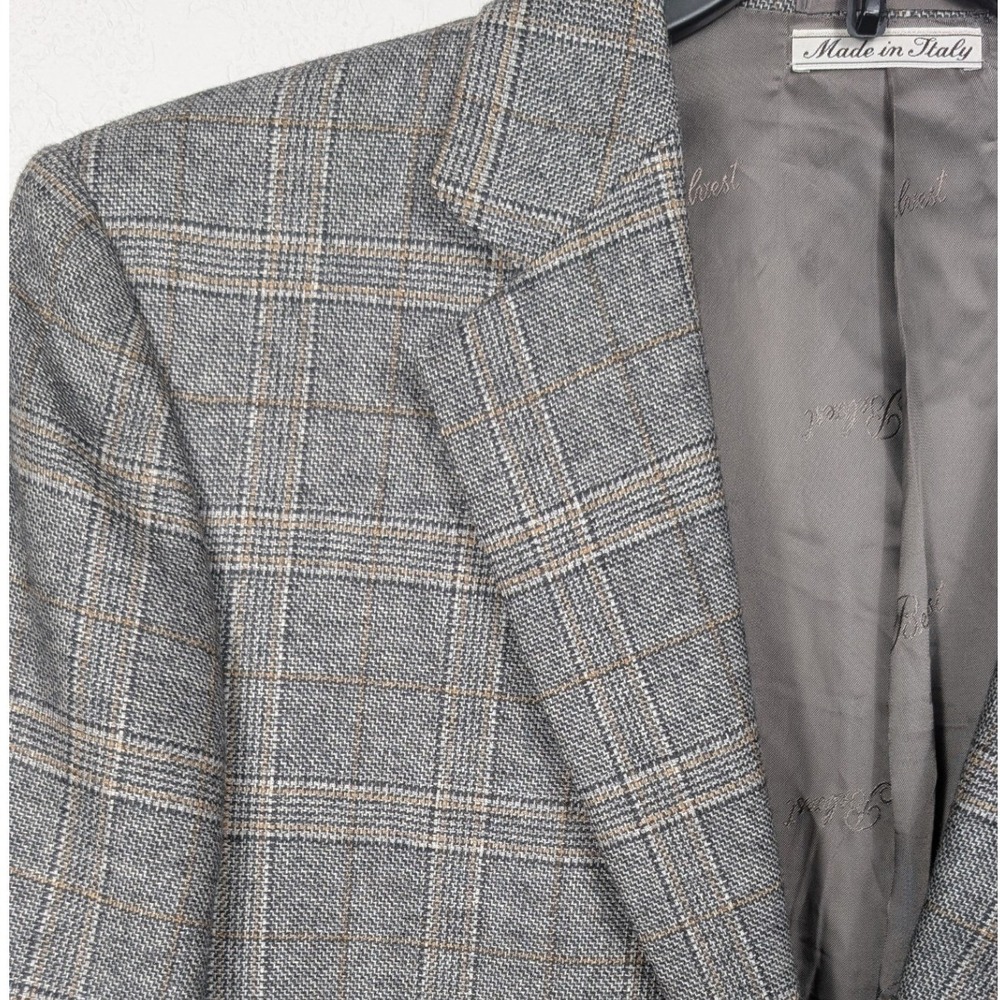 Belvest Sport Coat Mens 40R Gray 100% Cashmere Glen Plaid Blazer Made in Italy